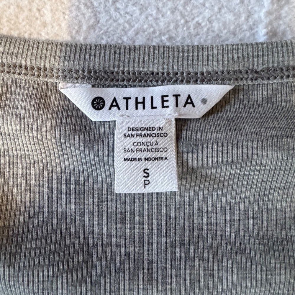 Athleta Top Rib Square Neck Grey Long Sleeve Fitted Small Athleisure NWT - Picture 5 of 8